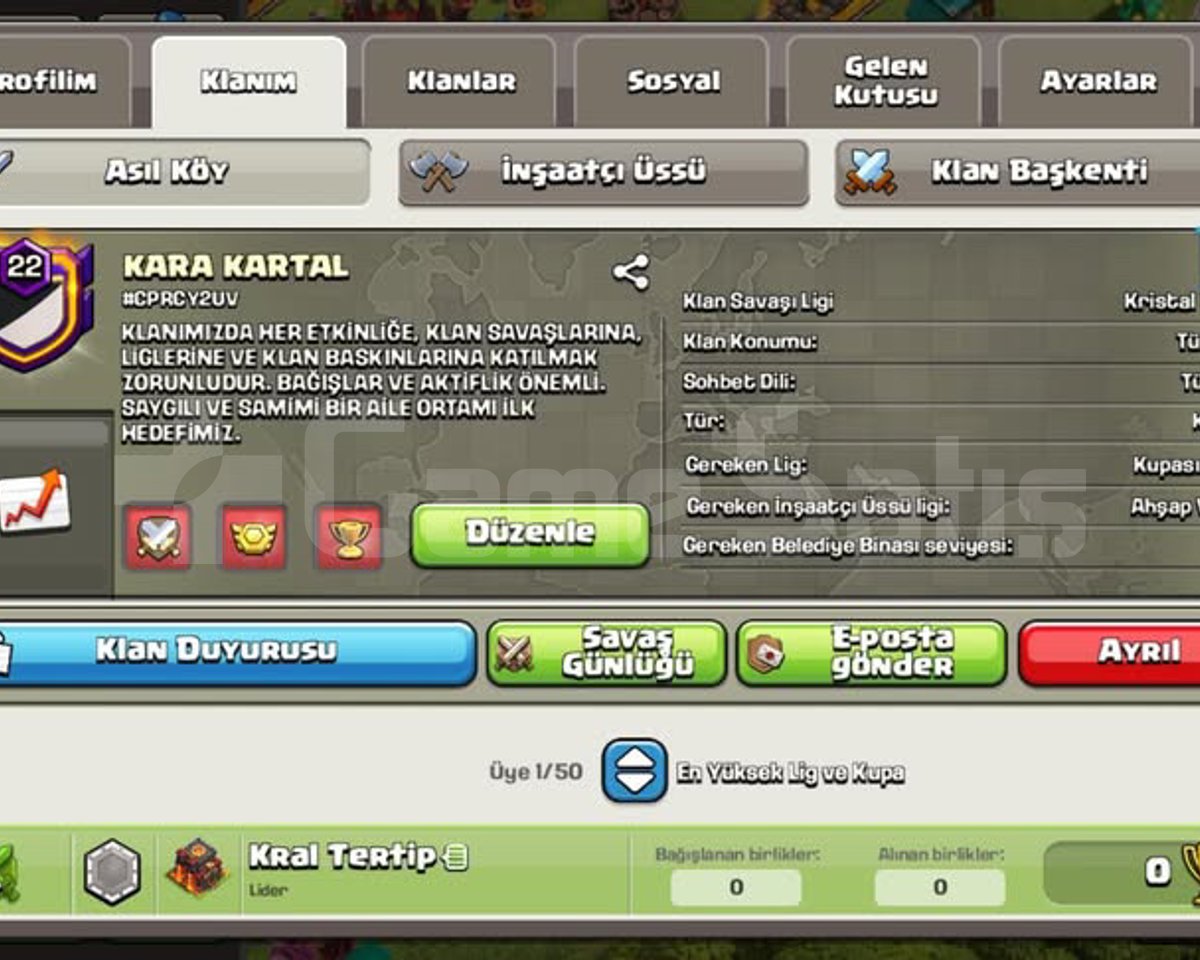 22 SV KARA KARTAL İSİMLİ KLAN
