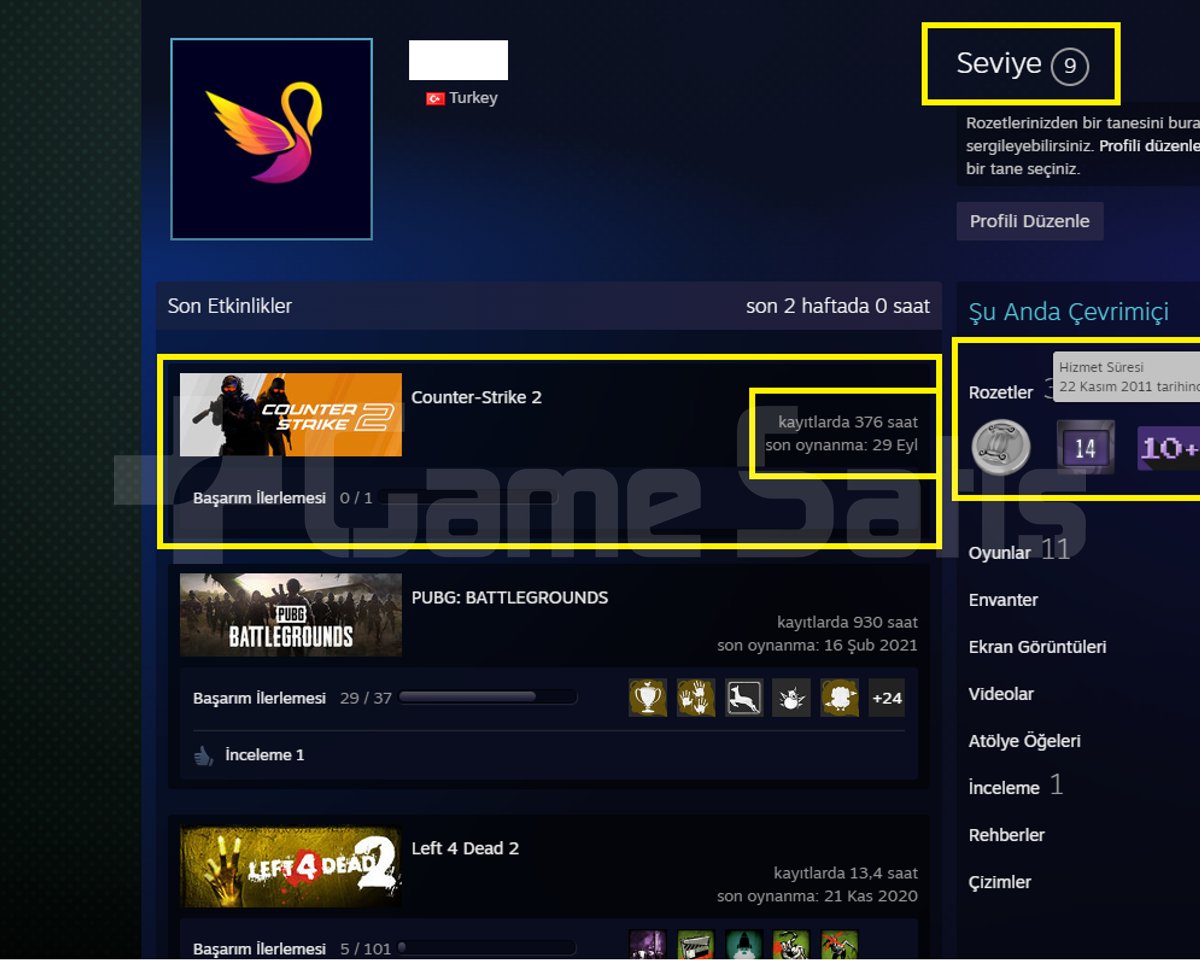 TR HESAP+ 5 MADALYA 141 WİN 376 SAAT