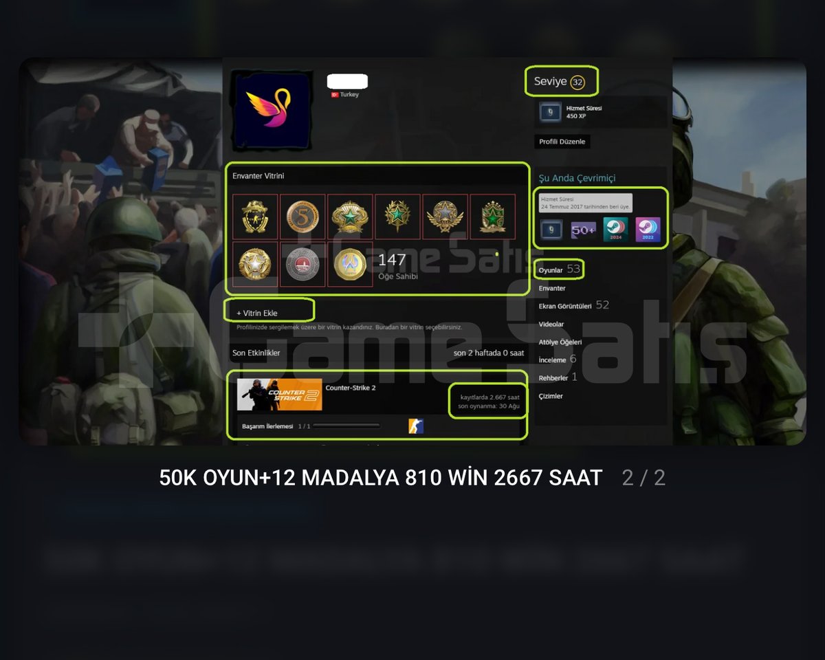 50K OYUN+12 MADALYA 810 WİN 2667 SAAT