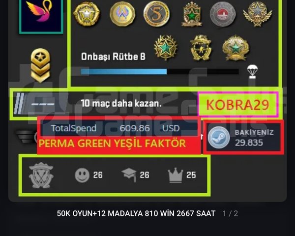 50K OYUN+12 MADALYA 810 WİN 2667 SAAT