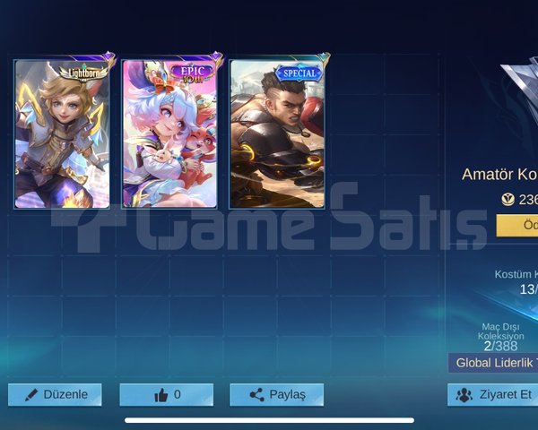 Mobile legends 2 Epic kostümlü hesap