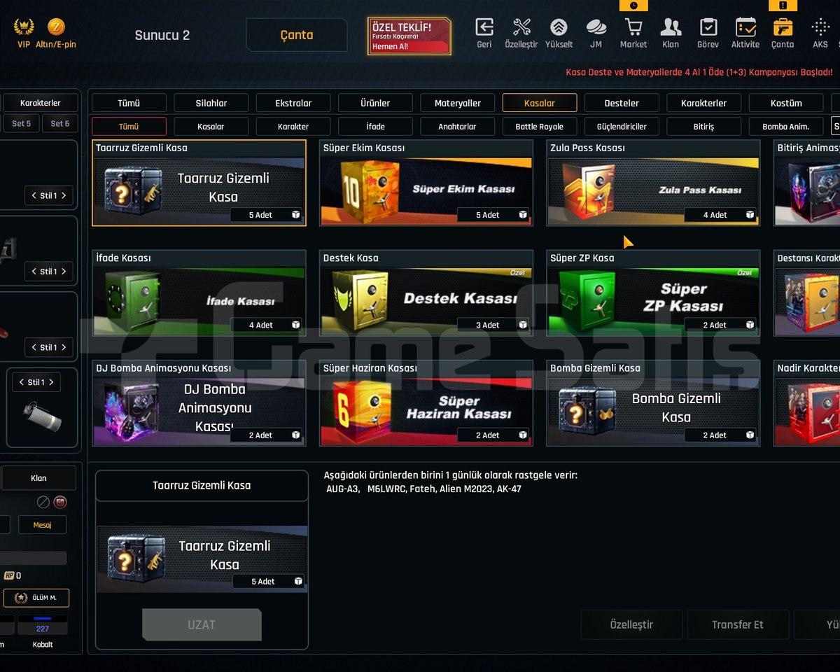 58K Materyalli 55 Seviye Zula Hesabı