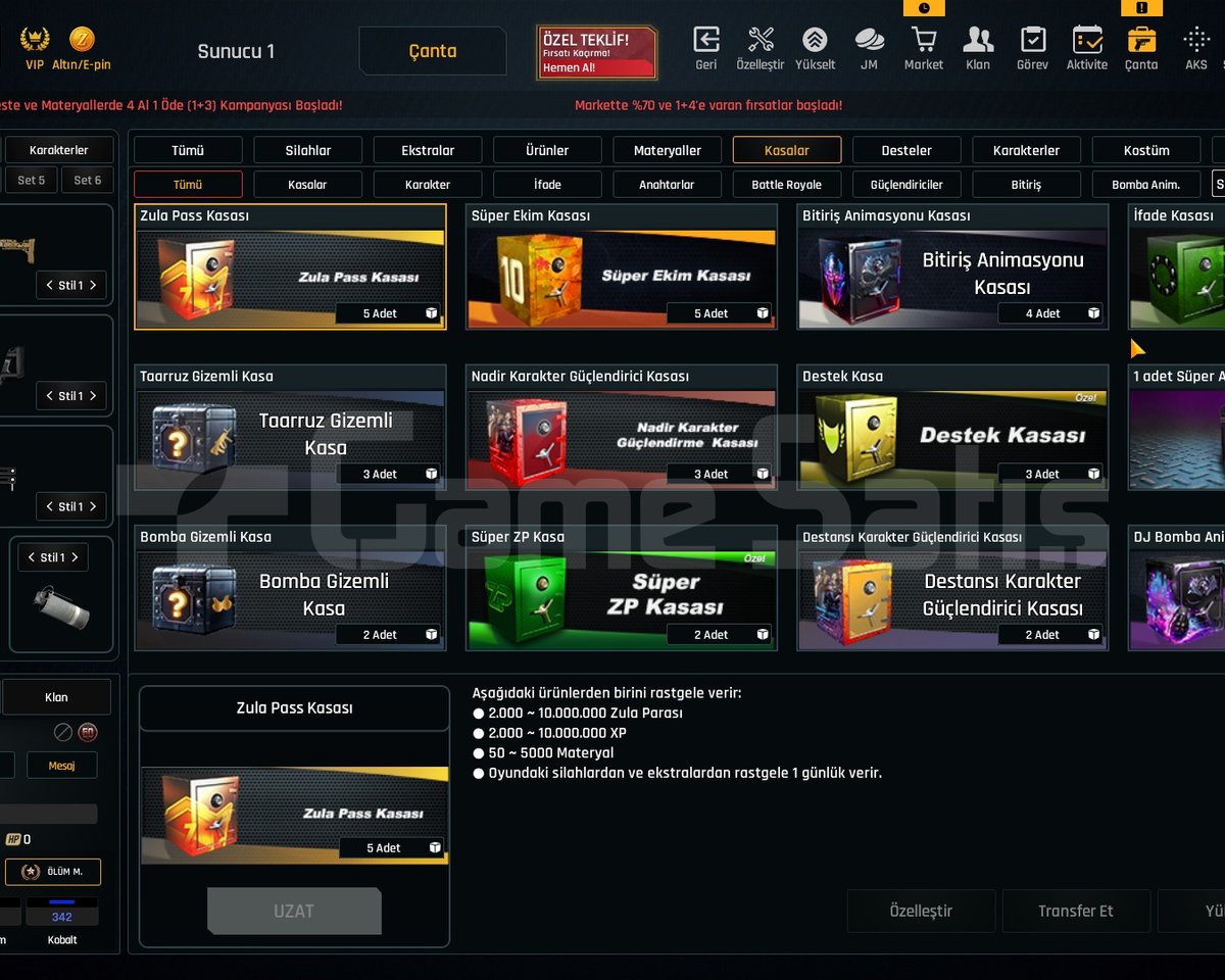 66K Materyalli 55 Seviye Zula Hesabı